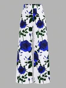 SHEIN Elenzya 大码高腰印花休闲裤，简约风格，适合日常穿着，情人节款 - 彩色 - 查看 1