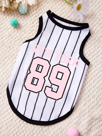 PETSIN 1 pieza Chaleco de mascota con número 89 y rayas verticales blancas y negras, estampado digital, suave y transpirable, ropa de mascota cómoda