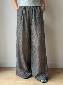 DAZY Pantaloni a gamba ampia con texture e laccio con perline, pantaloni casual da vacanza per donna - Grigio - Visualizzare 1