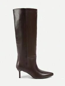 Fall/Winter Pointed Toe Fashionable Versatile Suede Leather Thigh-High Boots,Kitten Heel Boots,Party Spring Shoes - Brown - View 8