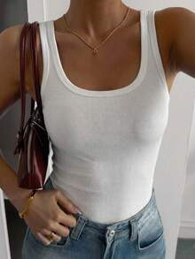 DAZY Áo camisole nữ ôm dáng cổ vuông, chất liệu gân sọc, thích hợp cho mùa hè. - trắng - Xem 3