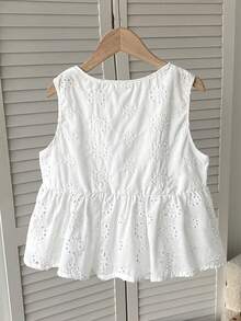 SHEIN Tween Girls' Casual Everyday Vacation Textured Bow Front Blouse - White - View 2