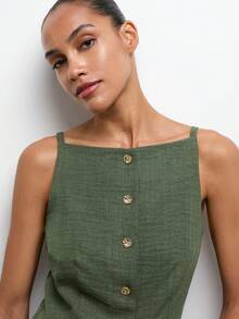 SHEIN Maija Casual Army Green Women's Woven Fabric Waistcoat And Long Pants Set With Pockets - Army Green - View 4