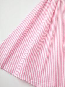 SHEIN Đầm xếp ly eo thon cổ tròn kẻ sọc dành cho thiếu nữ, thích hợp cho tiệc tùng và đi chơi. - Hồng - Xem 8