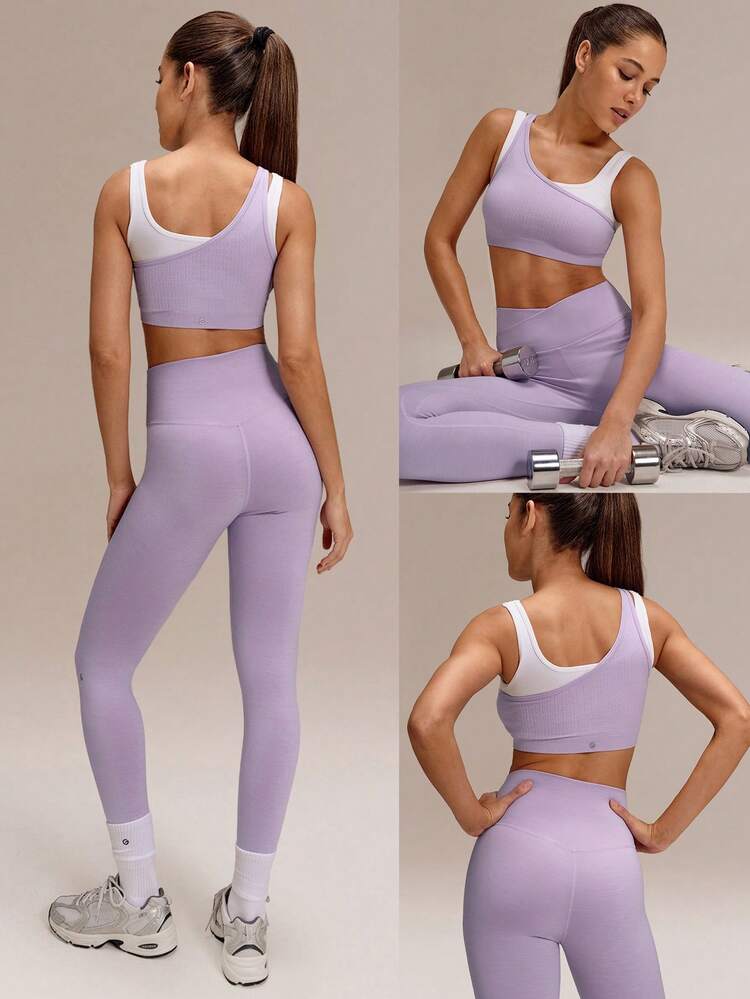 Ultrafine Soft Seamless Chase Your Glow Mock 2-Piece Style Removable Cups Sports Bra Medium Impact Training Running Gym Workout Daily Active Wear