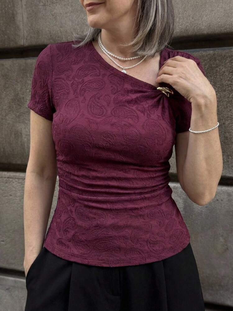 Women's Elegant Floral Asymmetric T-Shirt, Summer