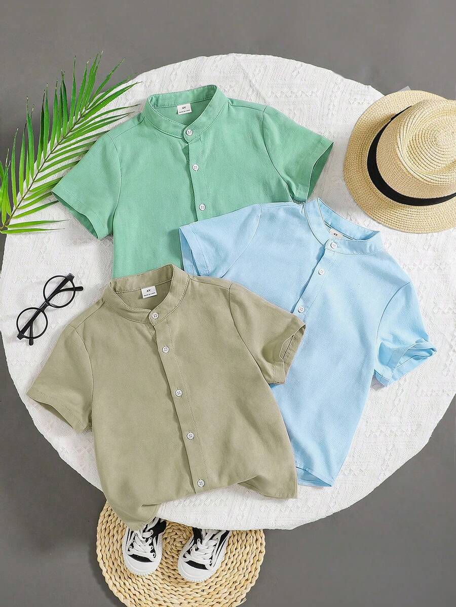 SHEIN 3PCS Young Boys Shirts,Kids - Multicolor - View 1