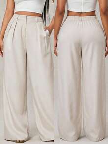 Radiana Women's Summer Minimalist Loose Khaki Wide Leg Pants, Comfortable Linen Trousers, Office Wear Pants, Khaki Wide Leg Pants, High Waist Wide Leg Pants, Khaki Suit Pants, High Waist Pants, Women's Long Pants - Khaki - View 1