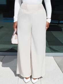 Steph T 夏季裤子女士条纹抽绳腰直筒宽松休闲裤 - 杏色 - 查看 3