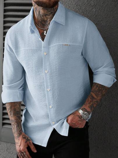 Manfinity CasualCool 男士纯色单排扣休闲百搭日常长袖衬衫