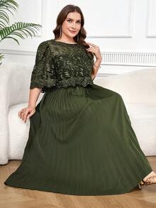 Reflora 大码优雅褶皱连衣裙，夏季 - 綠色 - 查看 7