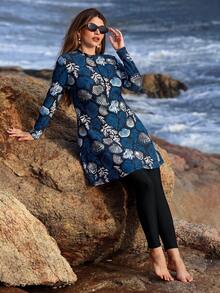 Swim Shayni Bộ đồ bơi Burkini cỡ lớn dành cho kỳ nghỉ hè, in hình vỏ sò, tay dài và quần. - Nhiều màu - Xem 1