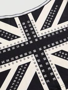 ROMWE Y2K 女士休闲斜肩交叉印花水钻装饰露脐上衣 - 黑色 - 查看 3