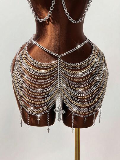 Mistrie Women's Chain Decor Mini Skirt, Women's Chain Music Festival Mini Skirt, Women's Sexy Hollow-Out Mini Skirt