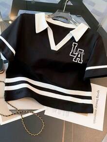 Franclia 修身 Polo 领插肩短袖上衣 + 休闲短裤套装 - 黑色 - 查看 4