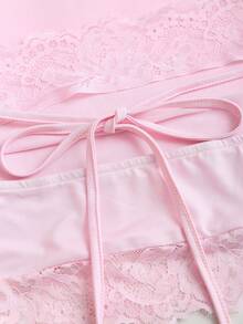 Sweetra Áo tank top nữ màu hồng phối ren, cổ xếp ly, dáng rộng, thích hợp cho mùa xuân/hè, áo hồng, áo hè cho nữ, áo nơ dễ thương, áo nữ tính. - Hồng - Xem 6