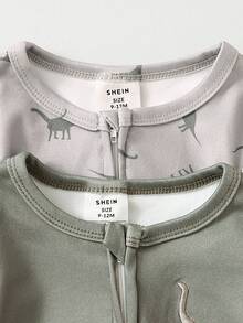 Bộ 2 bộ đồ ngủ liền thân cổ tròn tay dài họa tiết hoạt hình màu trơn cho bé trai "Snug Fit" - màu xanh lá - Xem 8