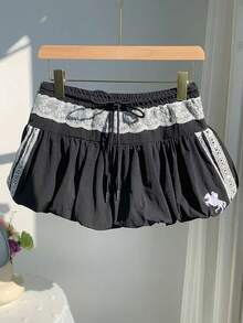 Comfortcana Quần short nữ kiểu dáng phồng, phối ren, buộc dây, thời trang xuân/hè 2026, màu đen, thích hợp mặc đi biển, phong cách nghỉ mát, hơi hướng Y2K. - màu đen - Xem 7