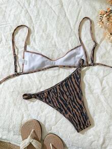 Swim Mod 2pcs/Set Women's Random Print Spaghetti Strap Sexy Bikini Set, Summer - Multicolor - View 2