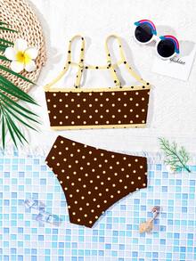 SHEIN 女童休闲修身吊带背心和三角比基尼泳衣套装，适合夏季穿着 - 彩色 - 查看 2