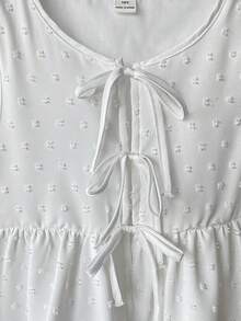 SHEIN Tween Girls' Casual Everyday Vacation Textured Bow Front Blouse,Kids - White - View 4