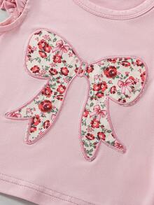 SHEIN Playful Pals 女嬰 4 套裝 粉紅色夏季 T恤短褲套裝 心形豹紋花卉 - 彩色 - 查看 5
