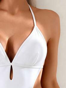 Oceva Bestselling Solid Color Sexy One-Piece Swimsuit For Beach, Spring/Summer - White - View 4