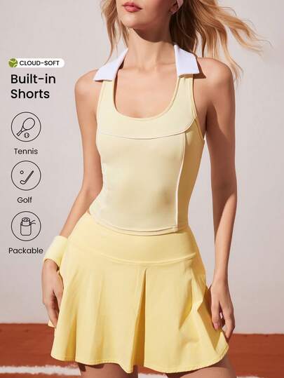 CourtClass 女士运动撞色 Polo 衫，无袖镂空后背设计，时尚百搭，适合日常休闲穿着、跑步、瑜伽、健身、网球、高尔夫、骑行等场合。