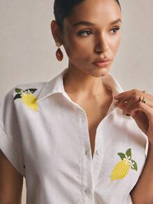Poéselle 女士休闲度假柠檬刺绣衬衫 - 白色 - 查看 8
