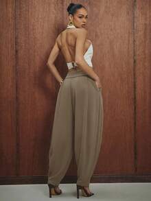 Hauture Women's Balloon Leg Pant With Low Rise Turn Down Waistband - Khaki - View 5