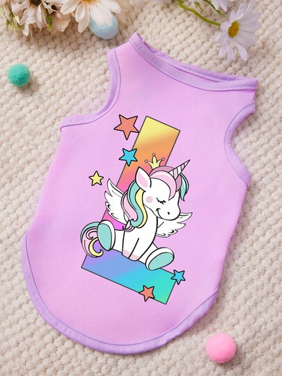 PETSIN 1件独角兽图案宠物背心，紫色缝线，粉色柔软透气舒适宠物服装