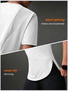 Powerista Camiseta deportiva casual de unicolor con abertura lateral y manga corta para mujer - Blanco - Ver 4