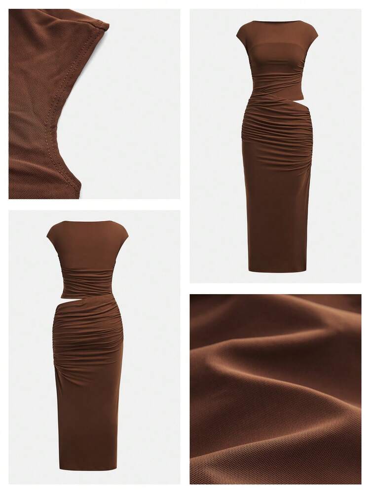 SHEIN Maija Outfit Deas For Rust Long Dress, Waist Cutout Design, Slim Fit, Cinched Waist, Slit, Modern Urban  Work Outfits For Women Chocolate Brown Dress Side Cut Out Dress Brown Sexy Dress Summer Long Brown Skirt  Beach Outfits New Arrival Dress For Women Casual Stretchy Dresses For Women Casual Outfit For Women Dress Body Fit Long Dress High Quality Dress Ruched Dresses For Women