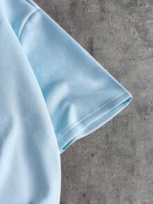 AXEPEAK Men's Casual Loose Short Sleeve T-Shirt, White With Printed Rhinestone Handmade Label, Summer - Sky Blue - View 4