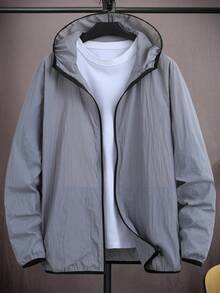 Manfinity Homme 男士休闲拉链连帽夹克 - 灰色 - 查看 4