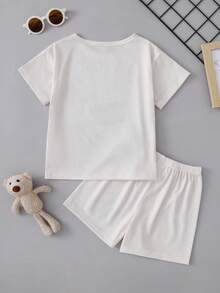 SHEIN 2pcs/Set Boys' Superhero Cartoon Pattern Loose Casual Short Sleeve Shorts Pajama Set, Summer - Multicolor - View 5