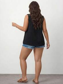 Enliva Plus Swiss Dot Guipure Lace Panel Summer Tank Top - Black - View 2
