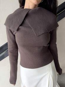 Marta Soriano Women's Turtleneck Tight-Fitting Long Sleeve Sweater, Coffee Brown, Autumn/Winter - Coffee Brown - View 3