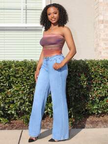 Steph T 女士休闲夏季背心扎染褶饰露肩短款上衣白色上衣外出上衣夏季衬衫 - 彩色 - 查看 6