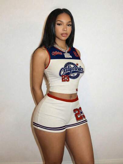 Slaydiva 2件套休闲简约23号图案女士夏季套装