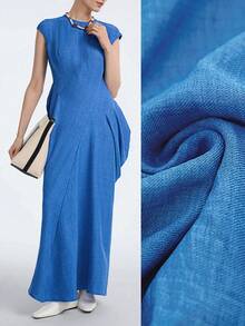 Aalyst Women's Fashion Round Neck Pleated Irregular Hem Round Shoulder Romantic Elegant Casual Commute Date Party Dinner Dress, Spring/Summer - Blue - View 2