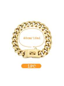 Strong Stainless Steel Dog Collar, Golden Cuban Chain, Buckle Lock, Pet Training Collar, Metal Necklace - Gold - View 14