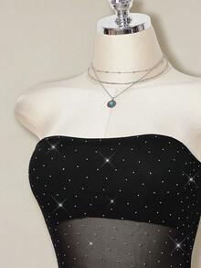 SHEIN ICON Áo liền thân lưới kiểu ống dành cho nữ, thích hợp mặc hàng ngày. - màu đen - Xem 4