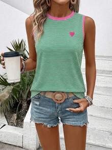 Women's Striped Heart Print Casual Versatile Tank Top, Spring/Summer New Arrival - Multicolor - View 5
