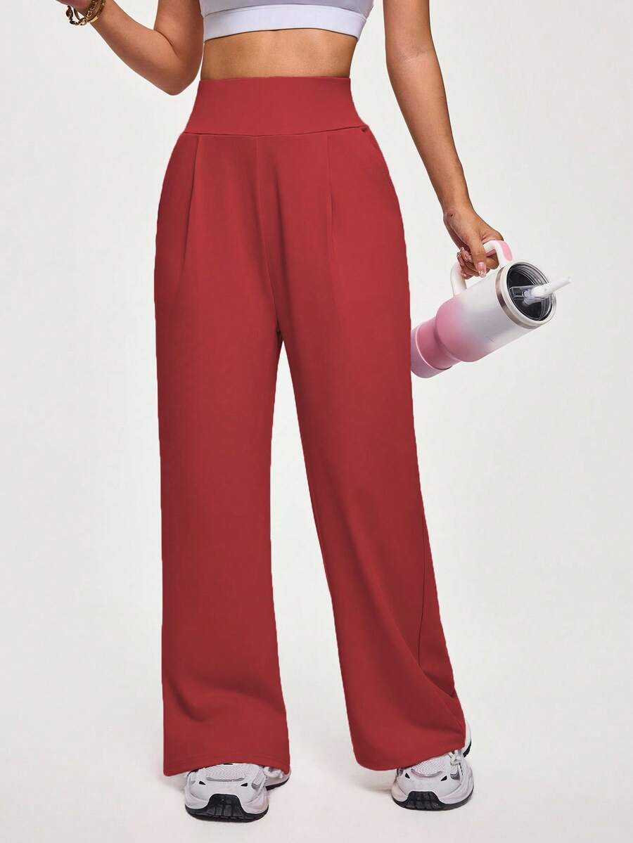 Lifespree 女士休闲高腰日常通勤运动裤 - 紅色 - 查看 1