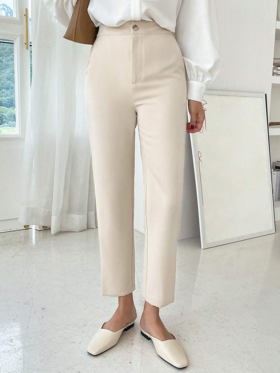 DAZY Women's Casual Solid Color Korean Style Versatile Pants - Apricot - View 1