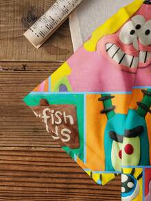 SpongeBob SquarePants | SHEIN Áo thun ngắn tay cổ tròn in hình hoạt hình phong cách thường ngày cho bé trai tuổi teen, thích hợp mặc mùa hè. - trắng - Xem 6