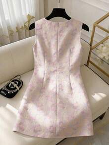 GlowEve Vestido curto azul texturizado sem mangas com laço, moda feminina de verão, adequado para passeios diários, encontros e feriados - Rosa chiclete - Visão 2