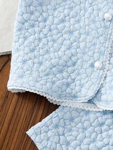 女童提花背心和短裤套装 - 藍色 - 查看 7