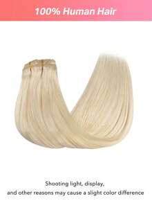 100% Cabello humano real 9 piezas Extensiones de cabello rectas con clip 148G 14-24 pulgadas Color dorado platino Doble trama Extensiones de cabello con clip invisibles Cabello humano Remy natural para uso diario de mujeres y niñas - S60A - Ver 4